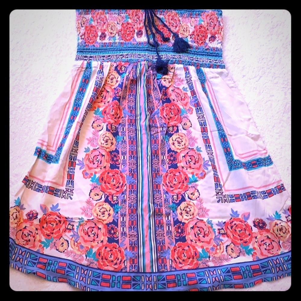 Flying Tomato floral, smocked (top) mini dress (M)